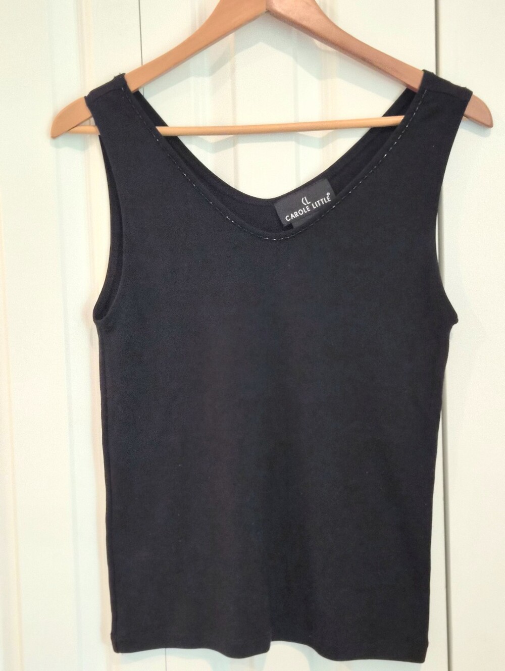Vintage 90s Y2K Carole Little Black Beaded Neckline Knit Tank Shell M
